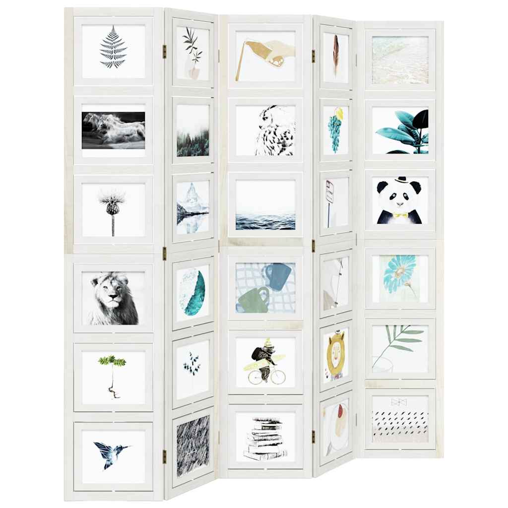 Room Divider 5 Panels White Solid Wood Paulownia