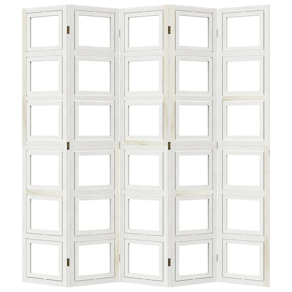 Room Divider 5 Panels White Solid Wood Paulownia
