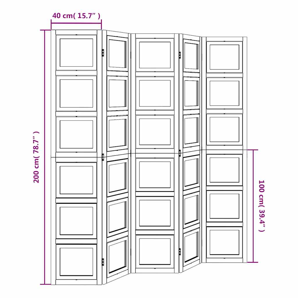 Room Divider 5 Panels White Solid Wood Paulownia