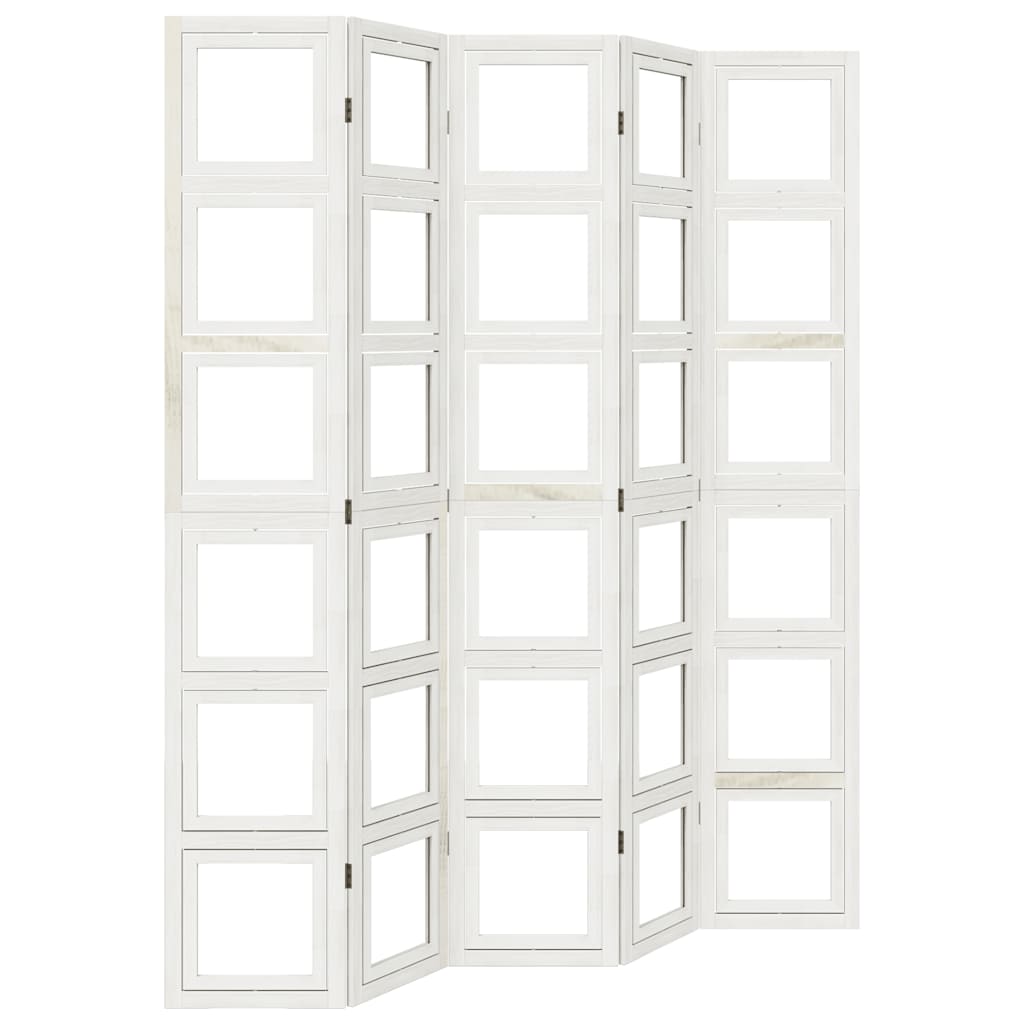 Room Divider 5 Panels White Solid Wood Paulownia