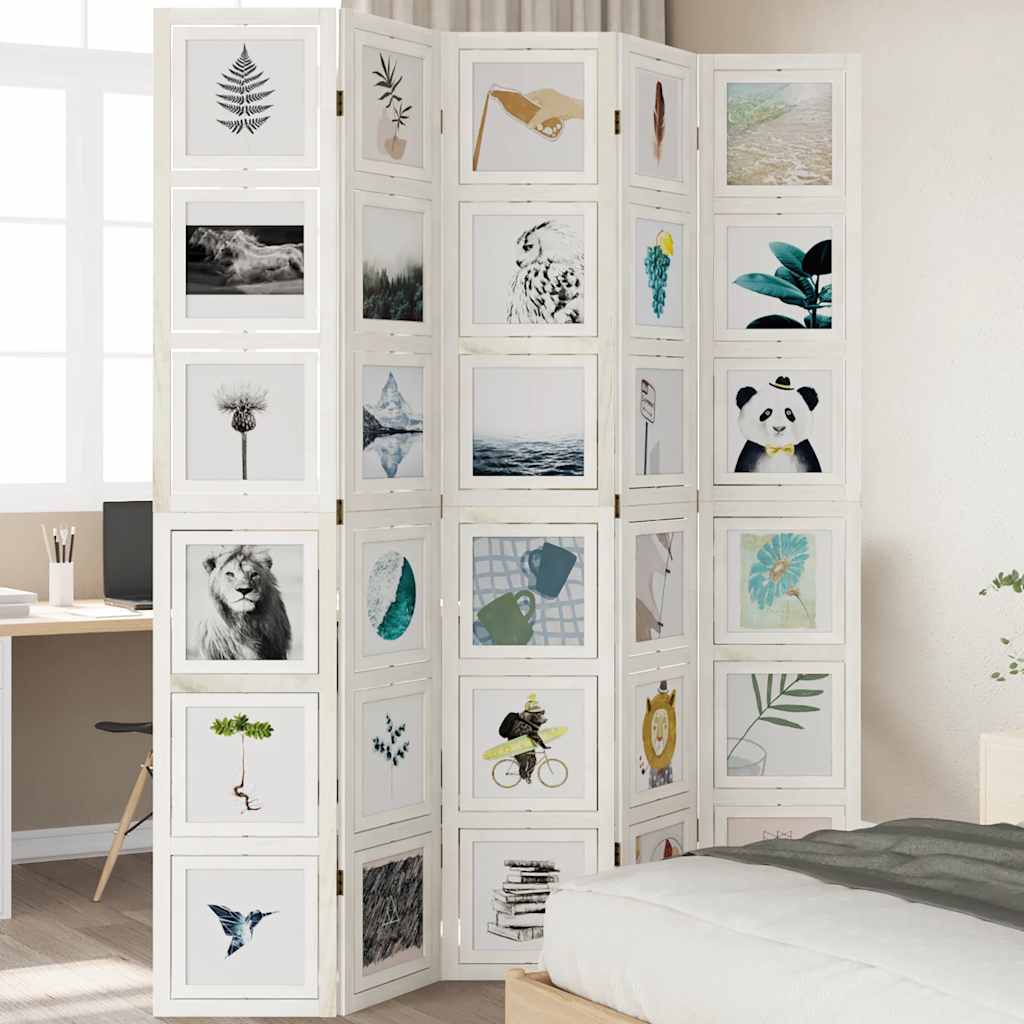Room Divider 5 Panels White Solid Wood Paulownia