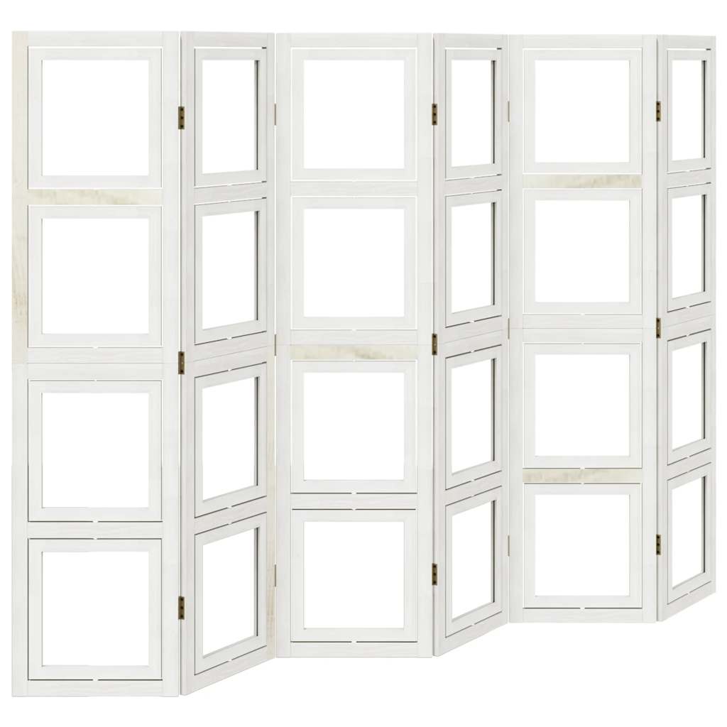 Room Divider 6 Panels White Solid Wood Paulownia