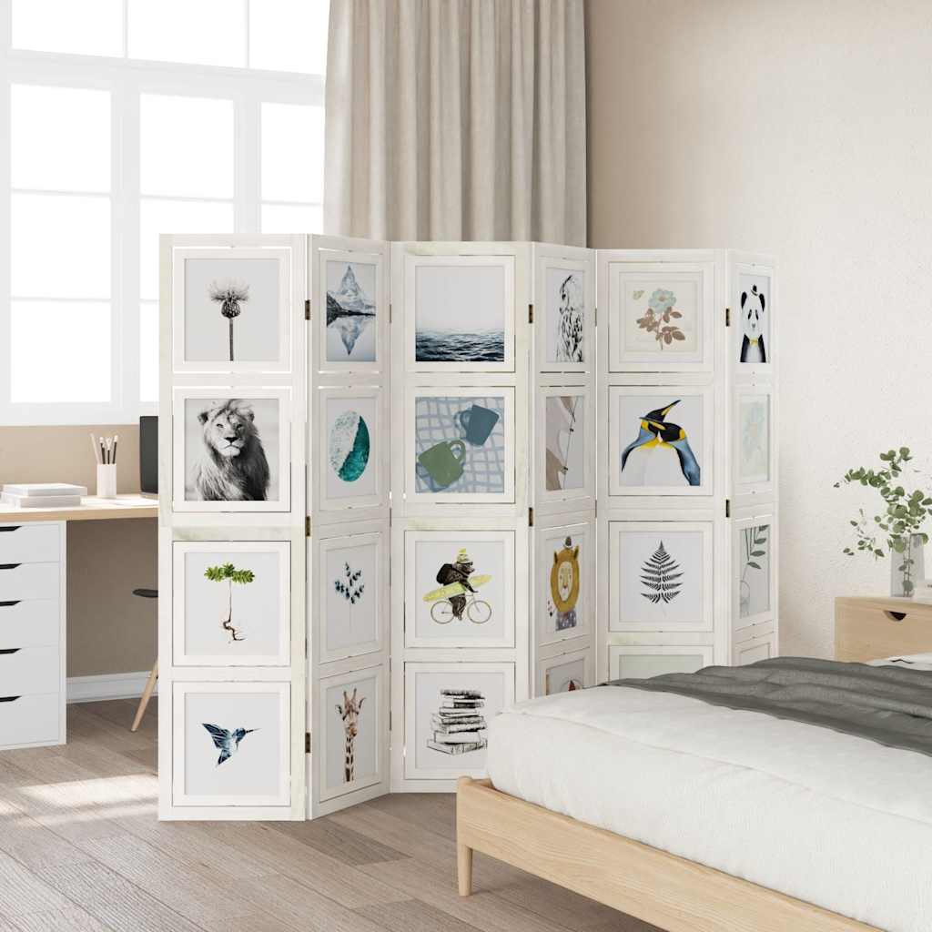 Room Divider 6 Panels White Solid Wood Paulownia
