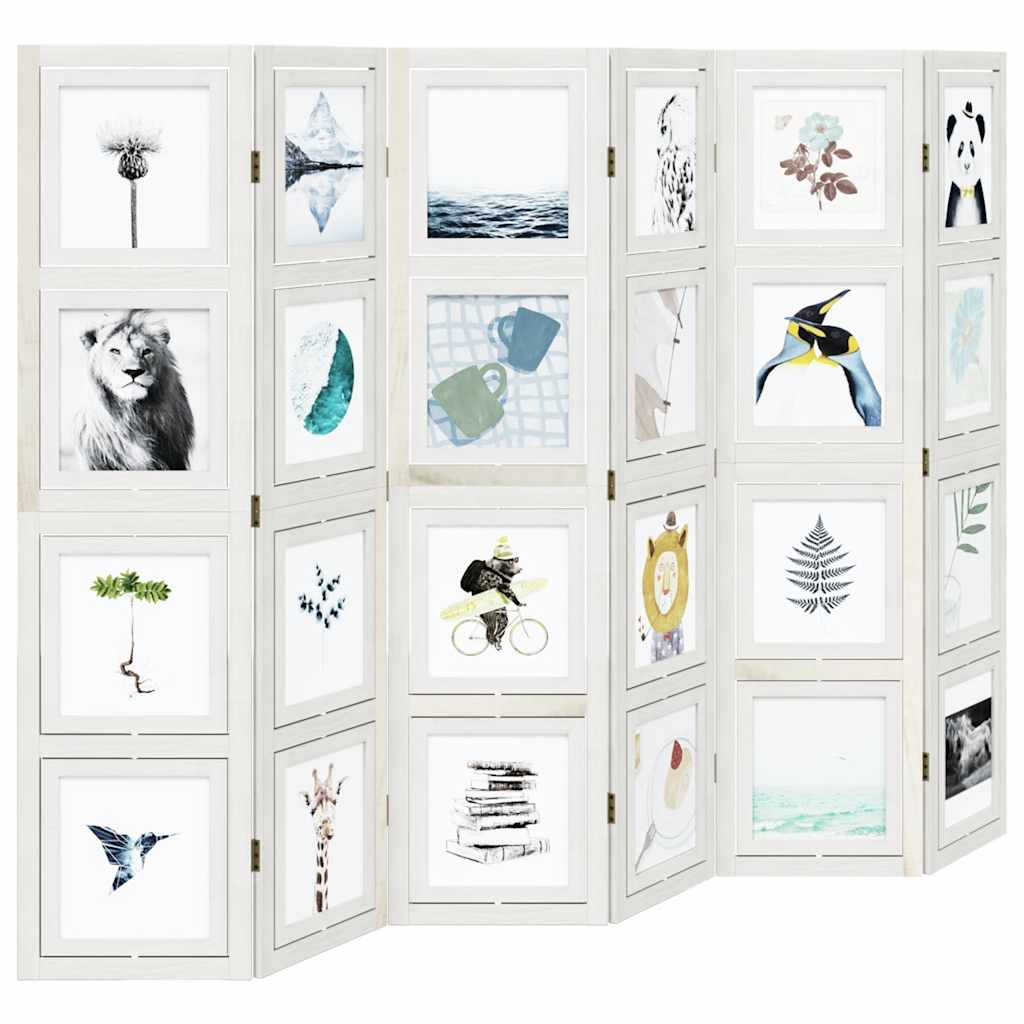 Room Divider 6 Panels White Solid Wood Paulownia