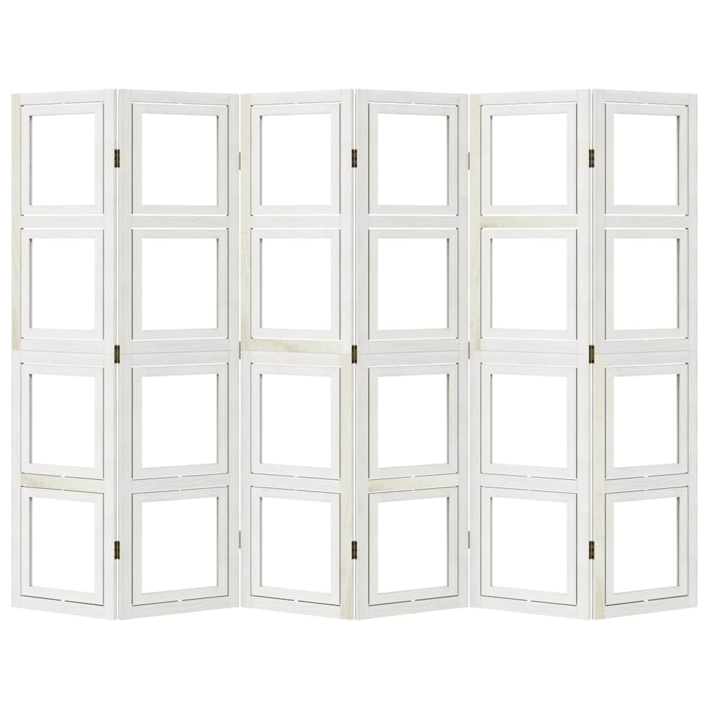 Room Divider 6 Panels White Solid Wood Paulownia