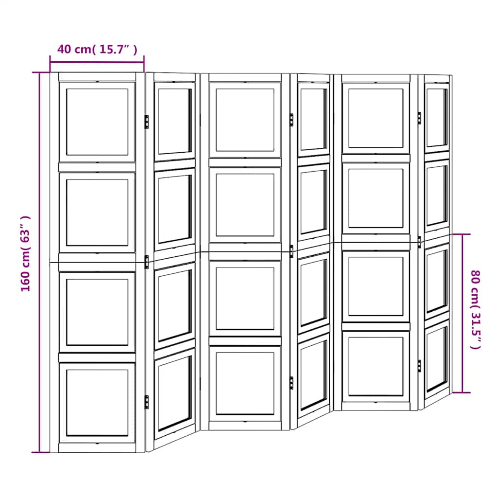 Room Divider 6 Panels White Solid Wood Paulownia