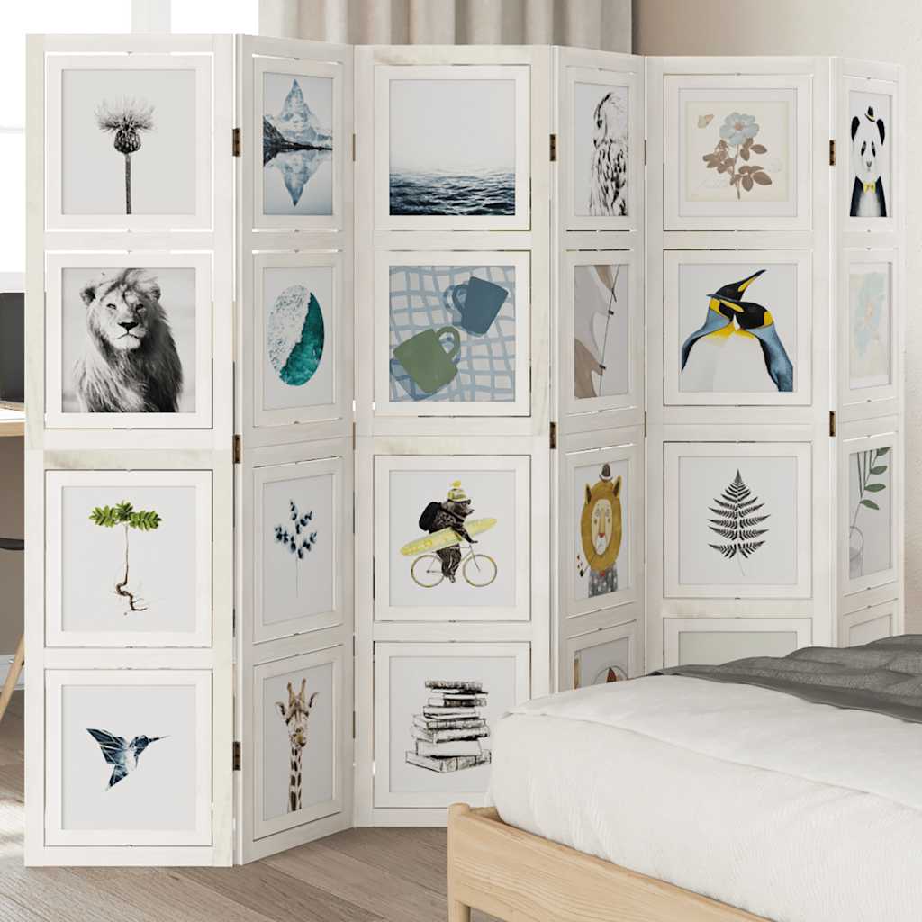 Room Divider 6 Panels White Solid Wood Paulownia