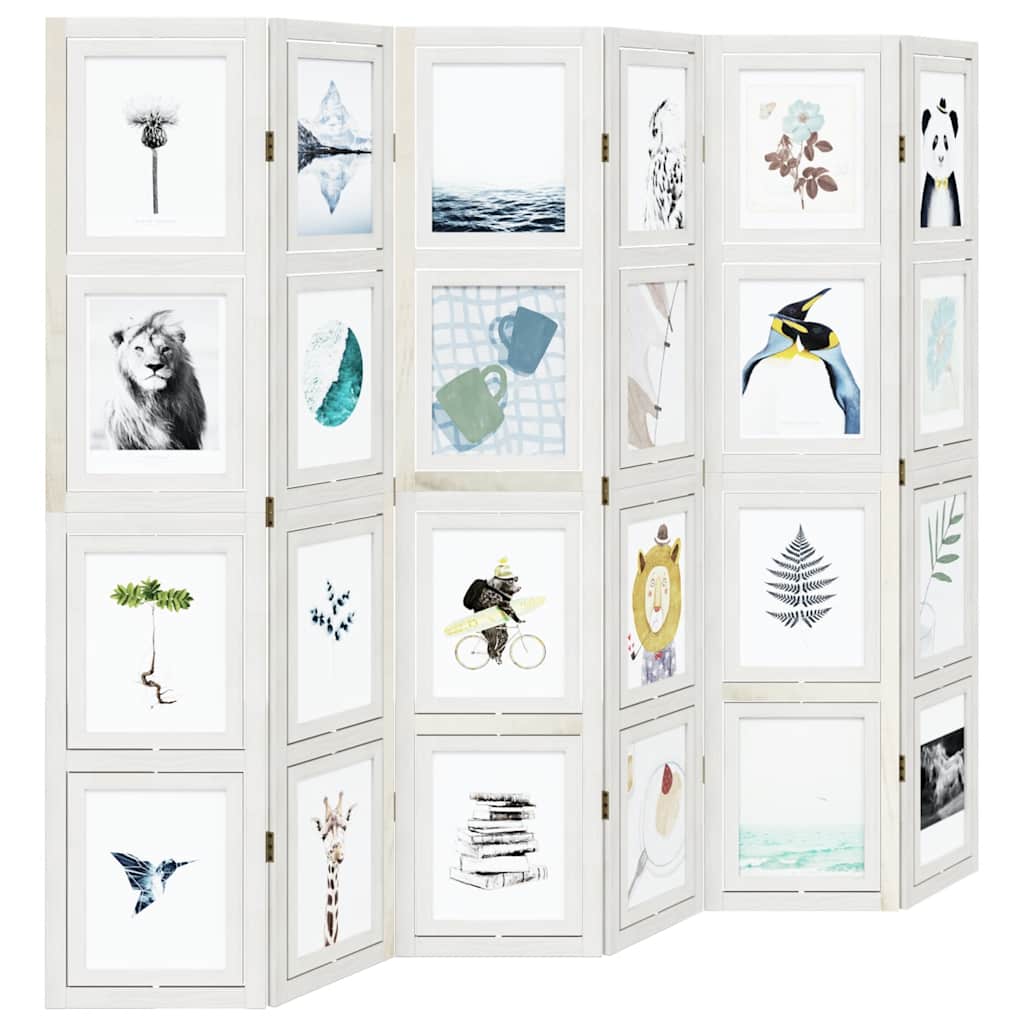 Room Divider 6 Panels White Solid Wood Paulownia