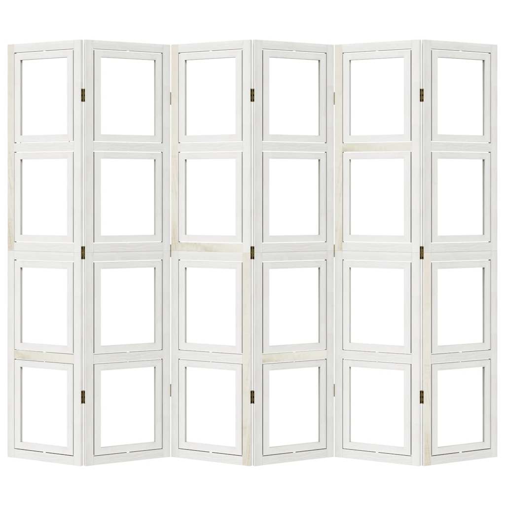 Room Divider 6 Panels White Solid Wood Paulownia