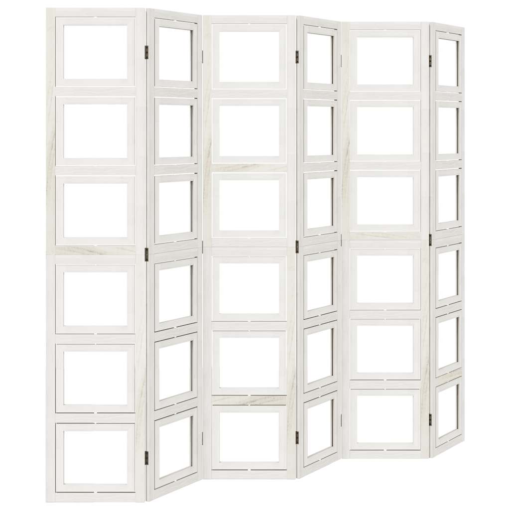 Room Divider 6 Panels White Solid Wood Paulownia