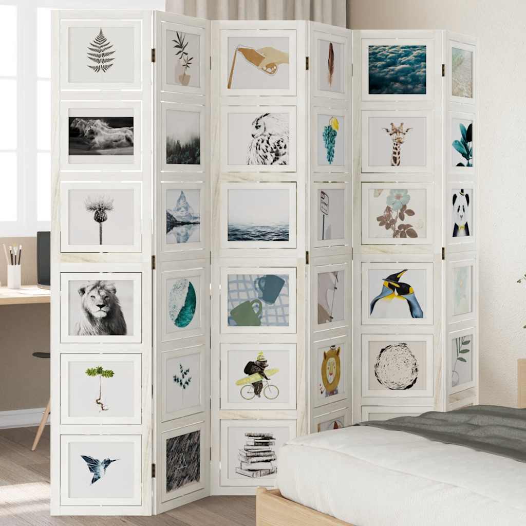 Room Divider 6 Panels White Solid Wood Paulownia