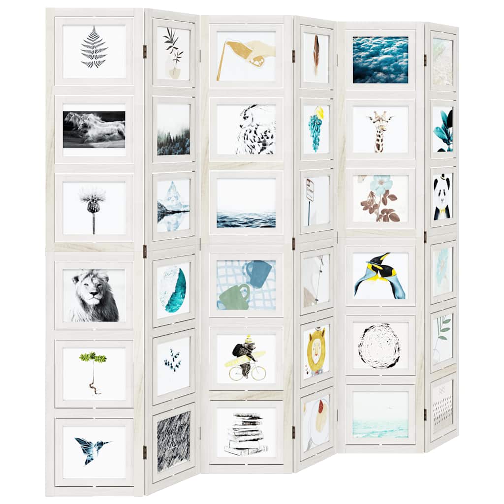 Room Divider 6 Panels White Solid Wood Paulownia