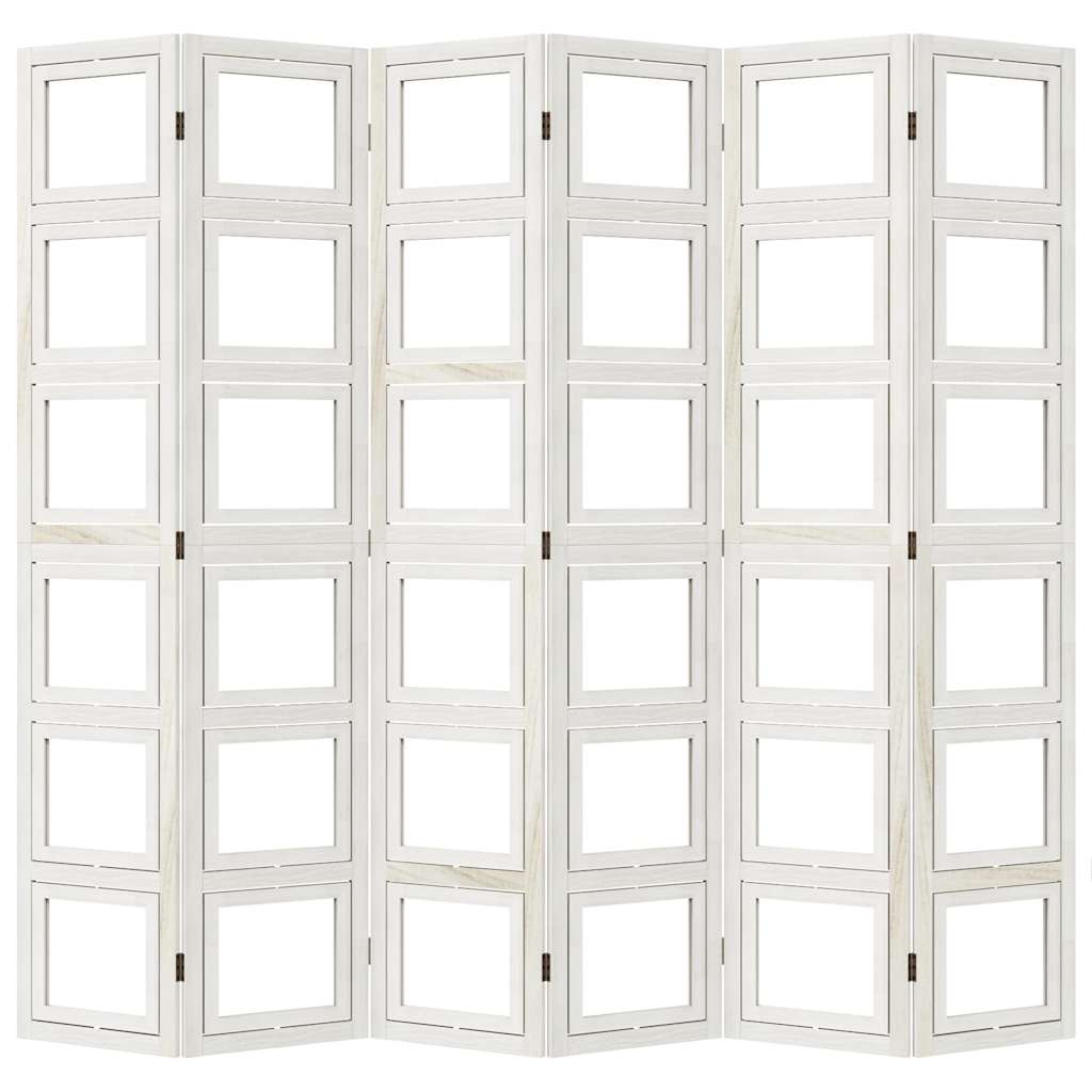 Room Divider 6 Panels White Solid Wood Paulownia