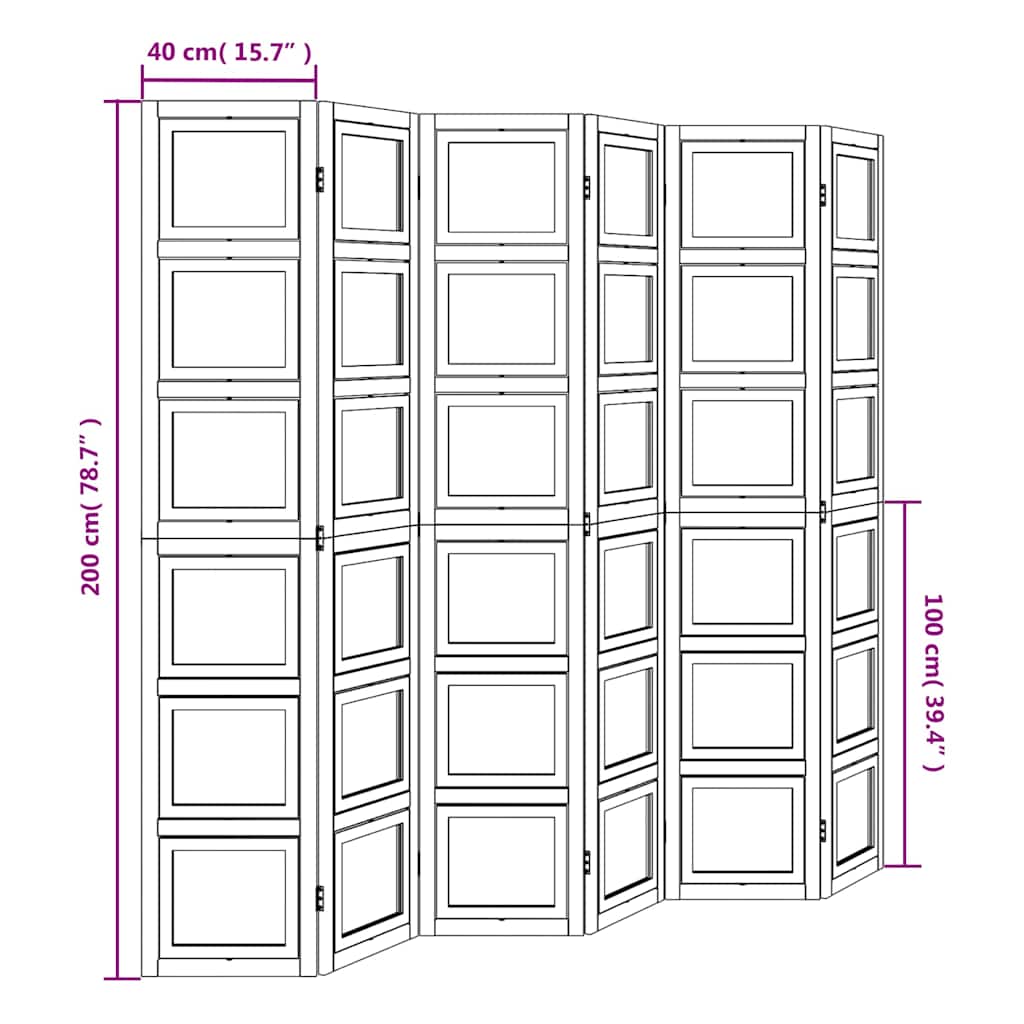Room Divider 6 Panels White Solid Wood Paulownia