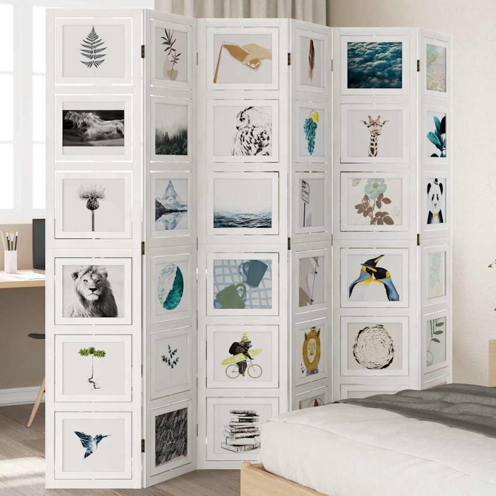 Room Divider 6 Panels White Solid Wood Paulownia