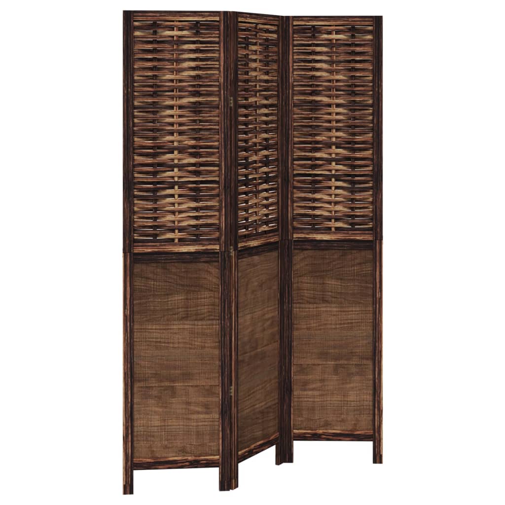 Room Divider 3 Panels Dark Brown Solid Wood Paulownia