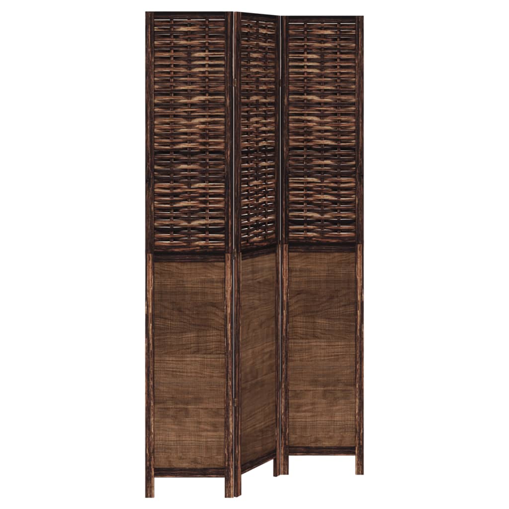 Room Divider 3 Panels Dark Brown Solid Wood Paulownia