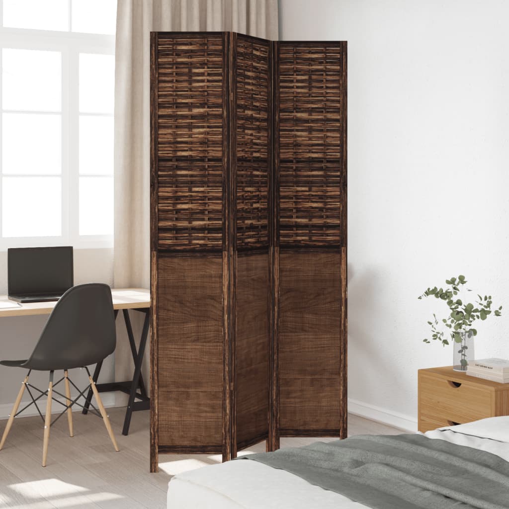Room Divider 3 Panels Dark Brown Solid Wood Paulownia