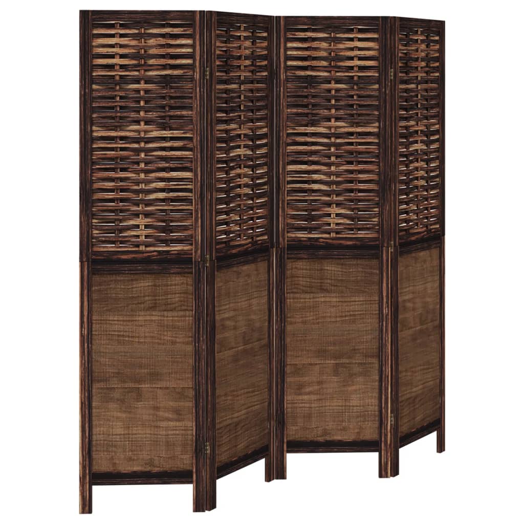 Room Divider 4 Panels Dark Brown Solid Wood Paulownia