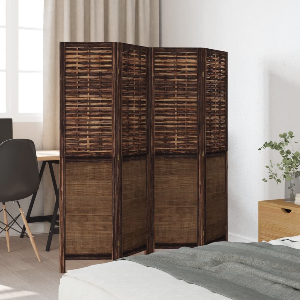 Room Divider 4 Panels Dark Brown Solid Wood Paulownia