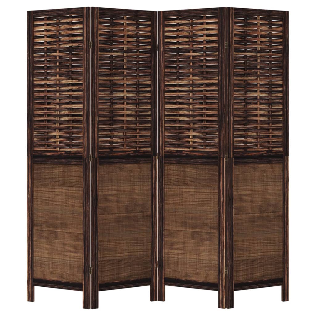 Room Divider 4 Panels Dark Brown Solid Wood Paulownia