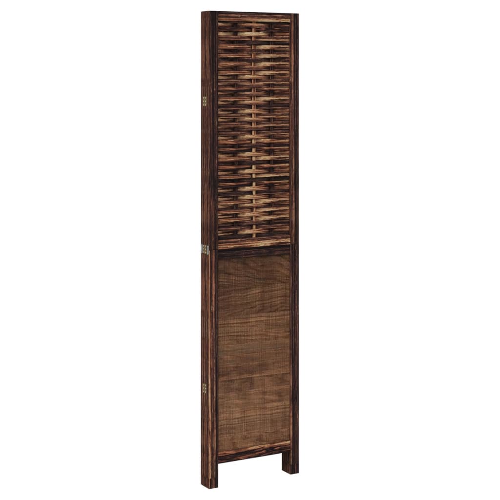 Room Divider 4 Panels Dark Brown Solid Wood Paulownia