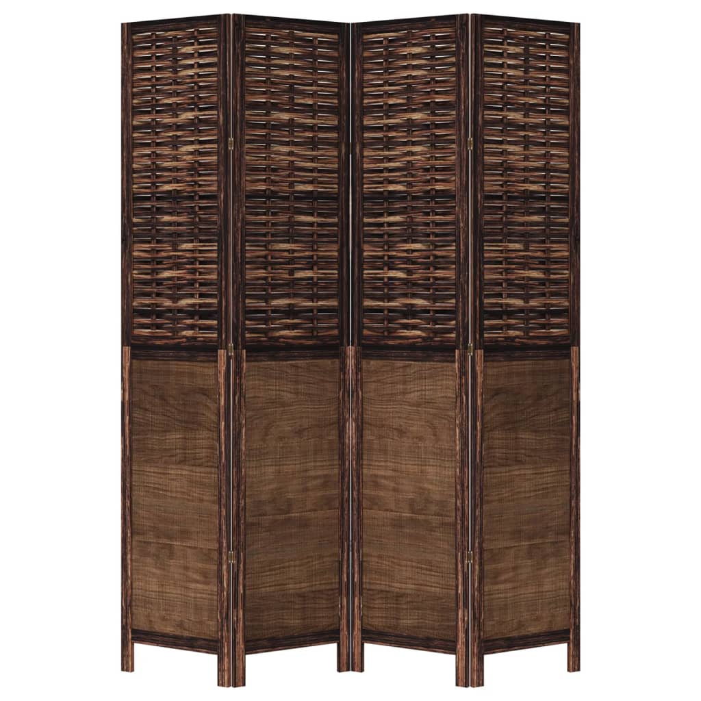 Room Divider 4 Panels Dark Brown Solid Wood Paulownia