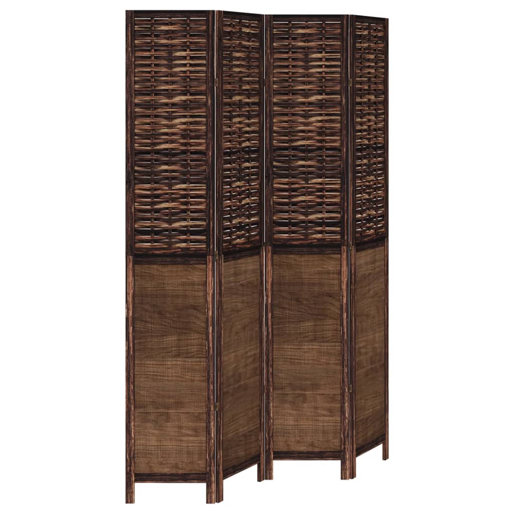 Room Divider 4 Panels Dark Brown Solid Wood Paulownia