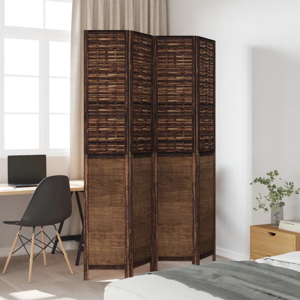 Room Divider 4 Panels Dark Brown Solid Wood Paulownia