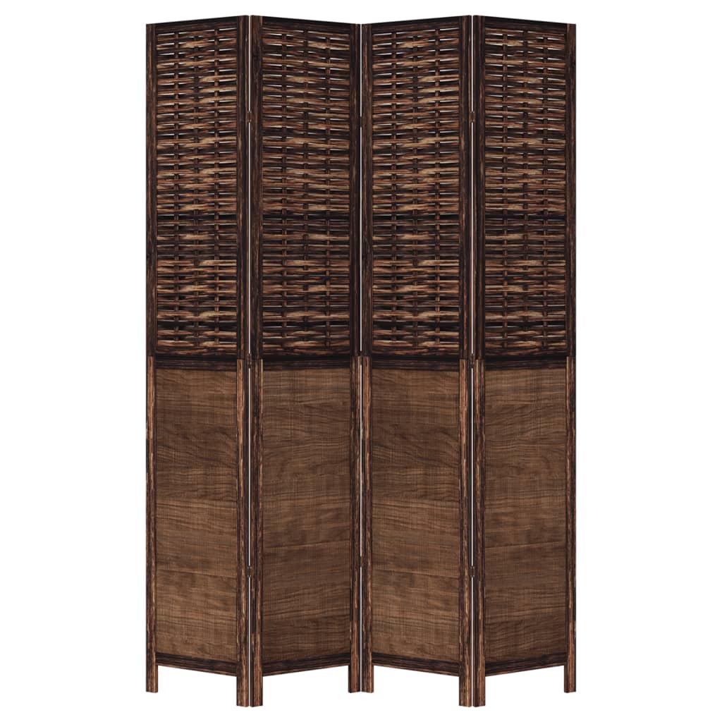 Room Divider 4 Panels Dark Brown Solid Wood Paulownia