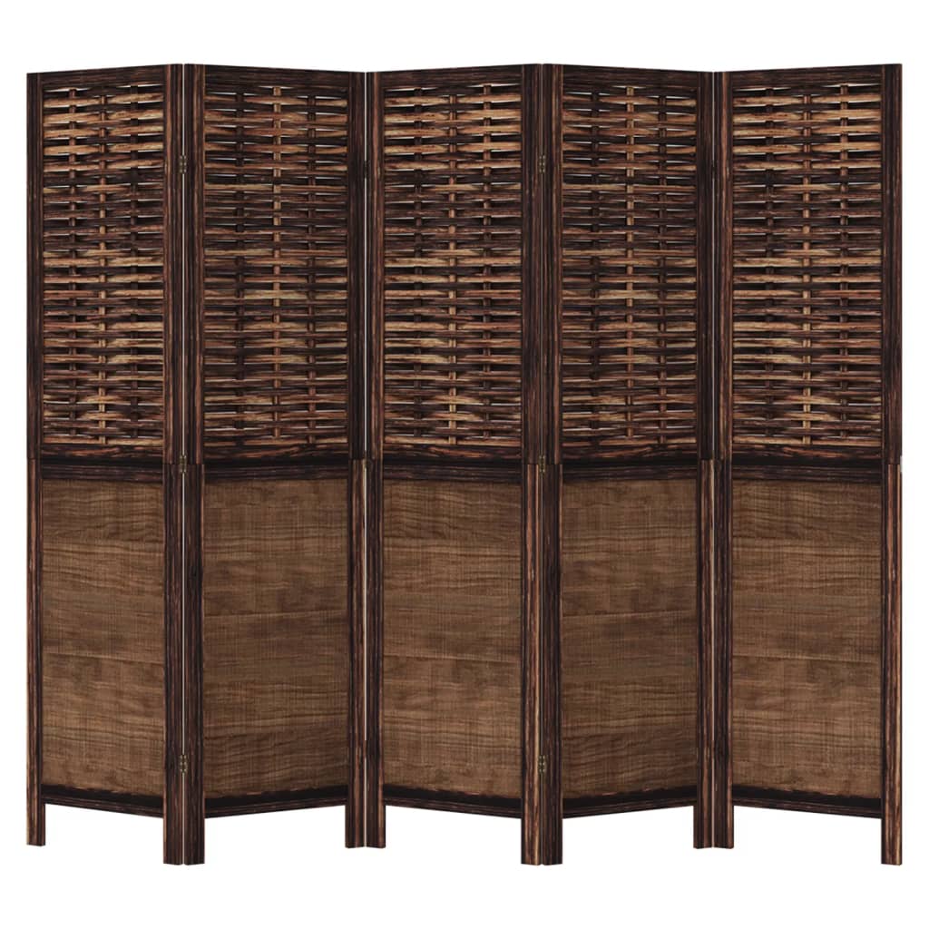 Room Divider 5 Panels Dark Brown Solid Wood Paulownia