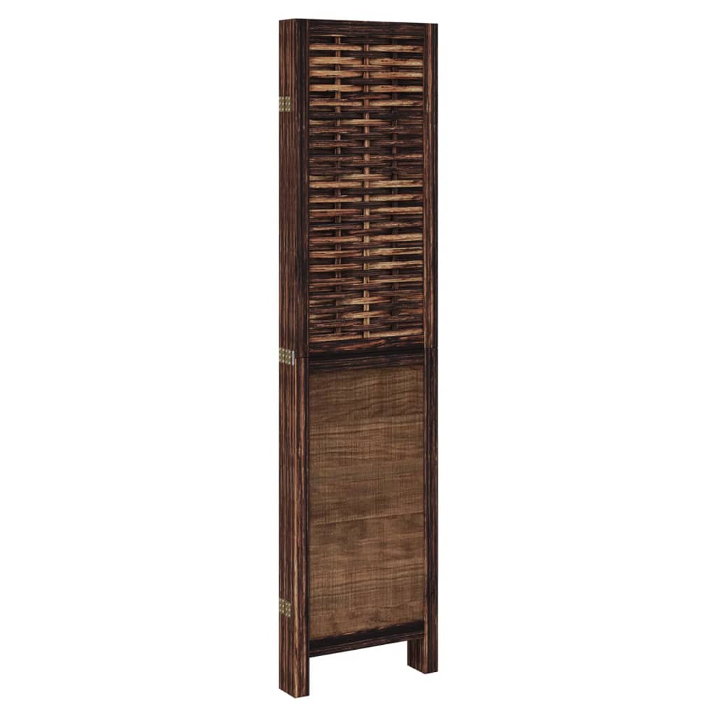 Room Divider 5 Panels Dark Brown Solid Wood Paulownia