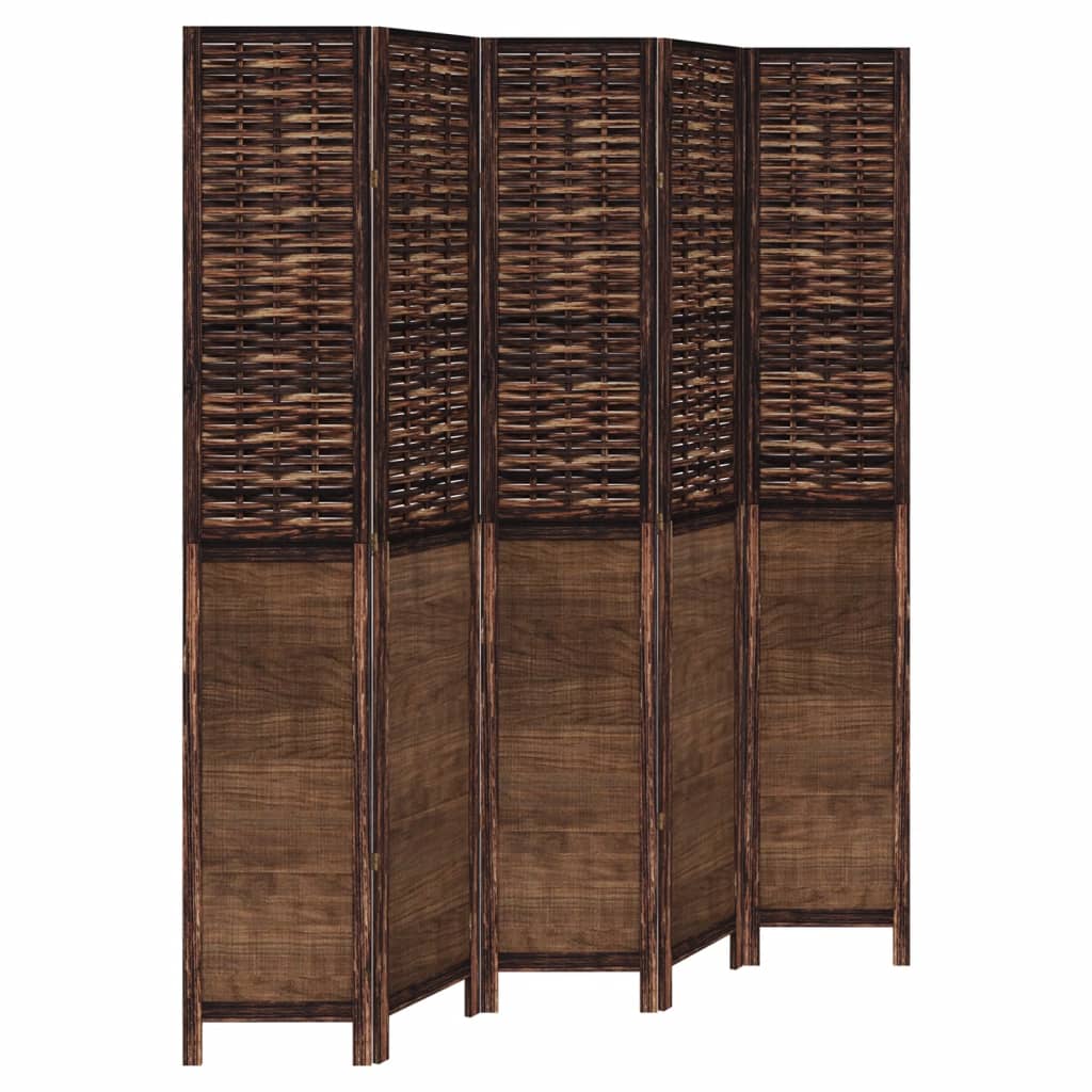 Room Divider 5 Panels Dark Brown Solid Wood Paulownia
