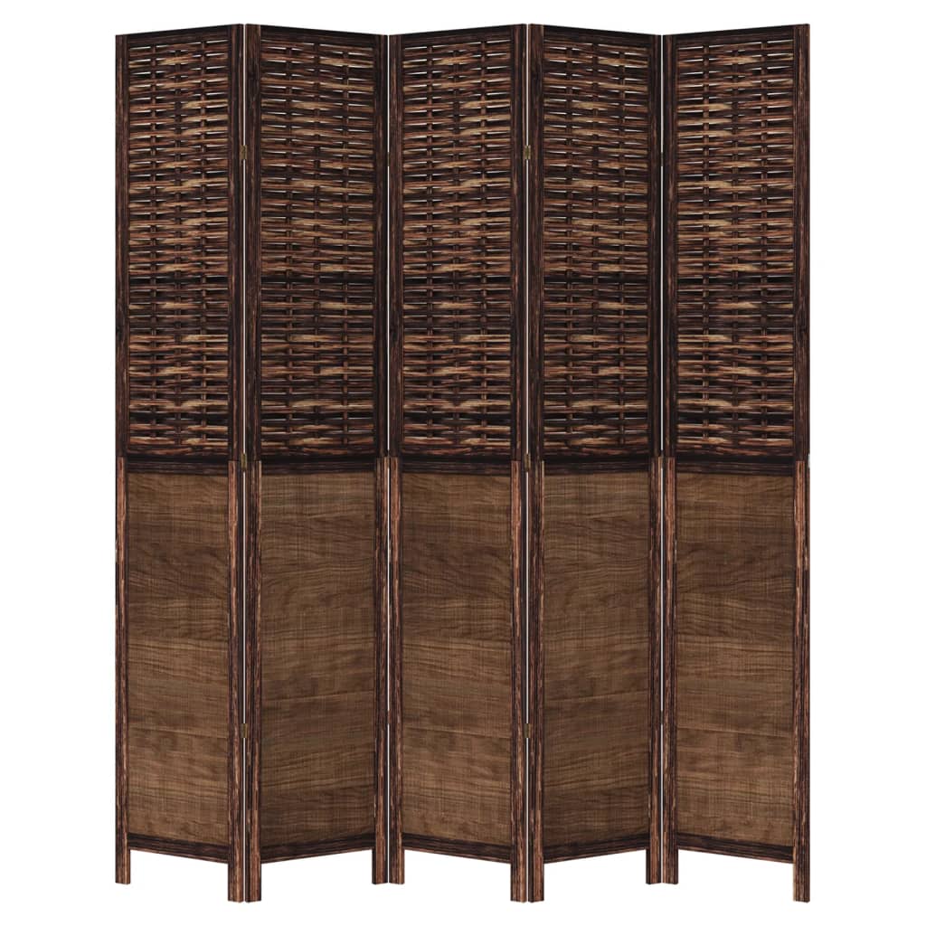 Room Divider 5 Panels Dark Brown Solid Wood Paulownia