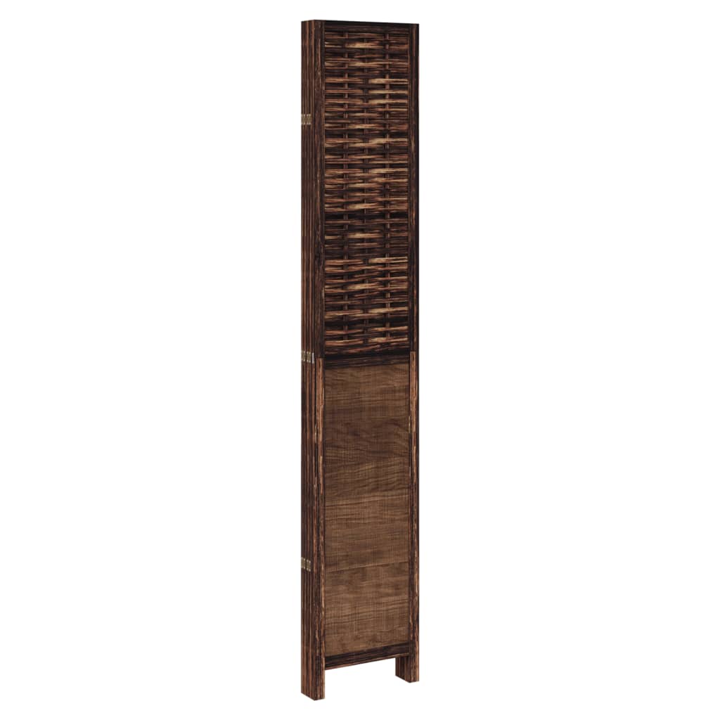 Room Divider 5 Panels Dark Brown Solid Wood Paulownia