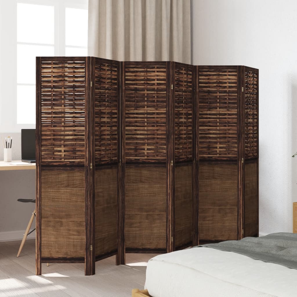 Room Divider 6 Panels Dark Brown Solid Wood Paulownia