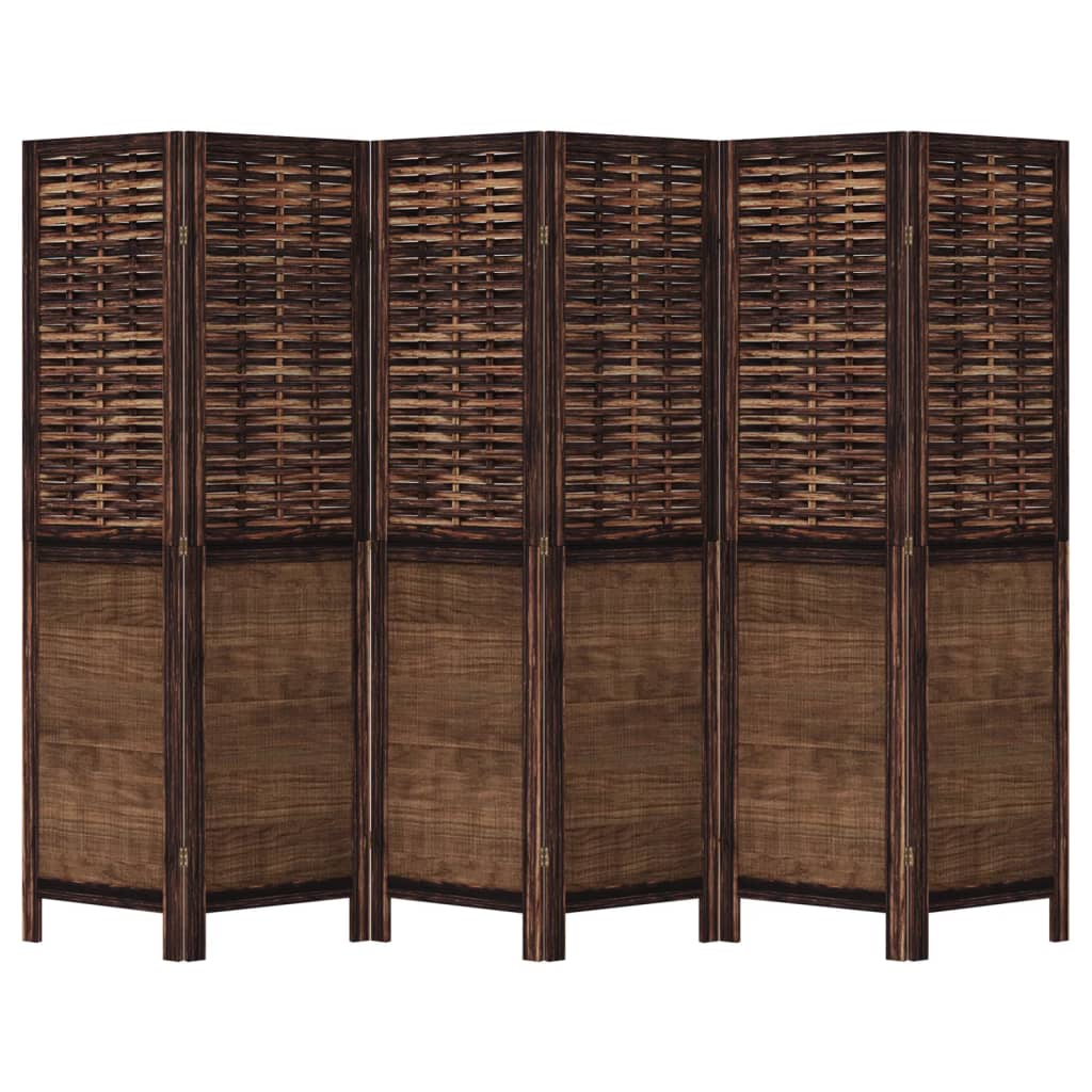 Room Divider 6 Panels Dark Brown Solid Wood Paulownia