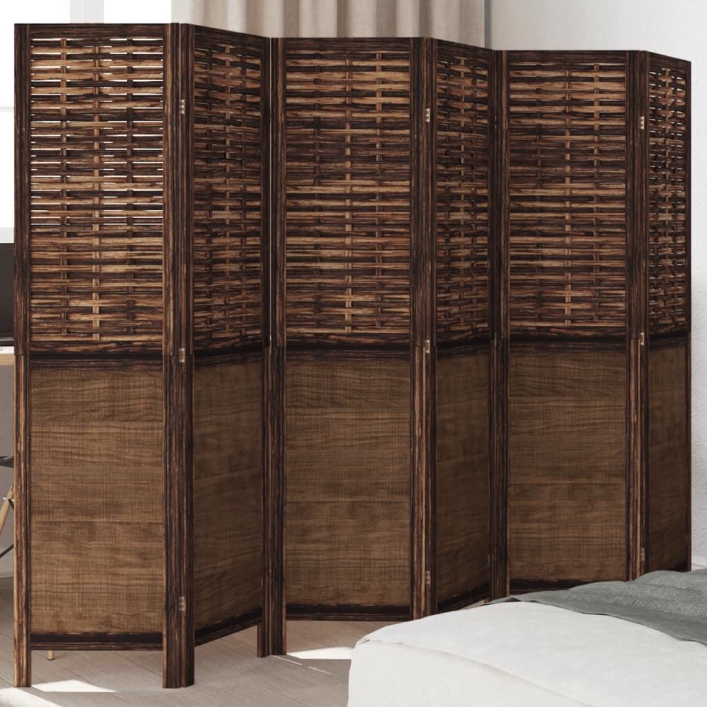 Room Divider 6 Panels Dark Brown Solid Wood Paulownia