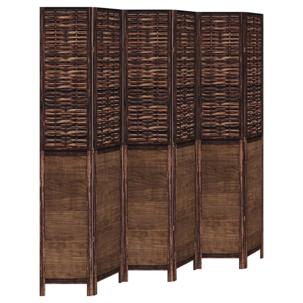 Room Divider 6 Panels Dark Brown Solid Wood Paulownia