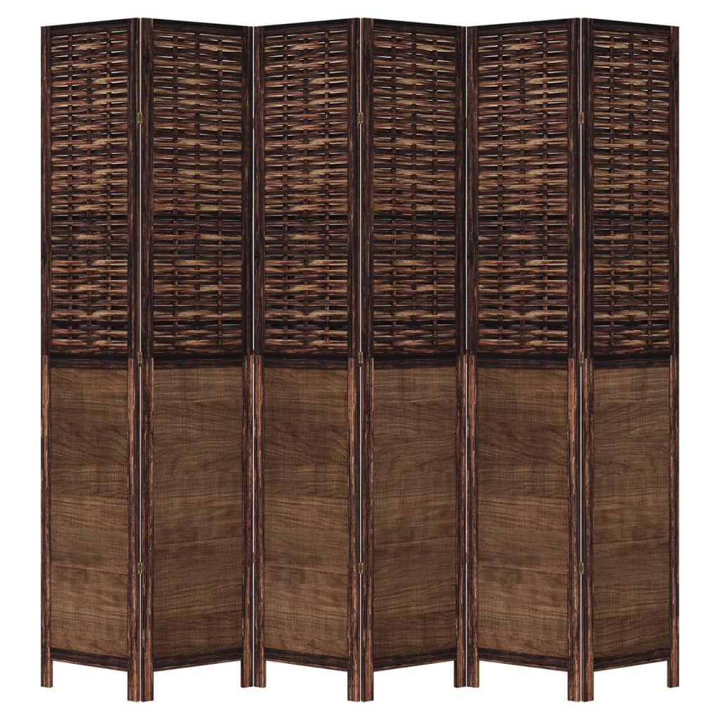 Room Divider 6 Panels Dark Brown Solid Wood Paulownia