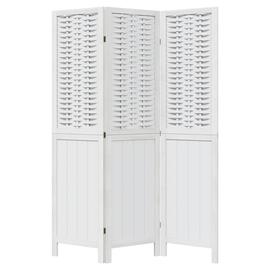 Room Divider 3 Panels White Solid Wood Paulownia