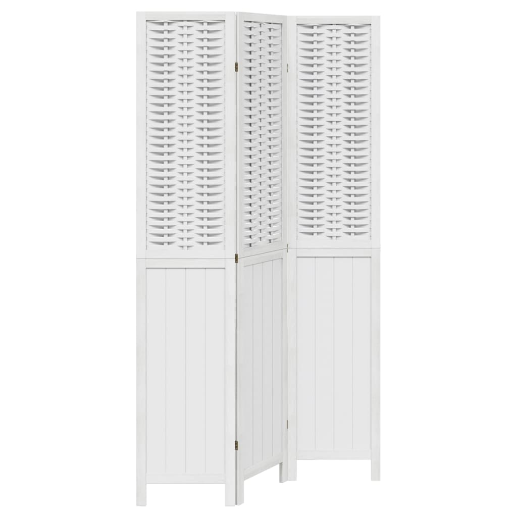 Room Divider 3 Panels White Solid Wood Paulownia