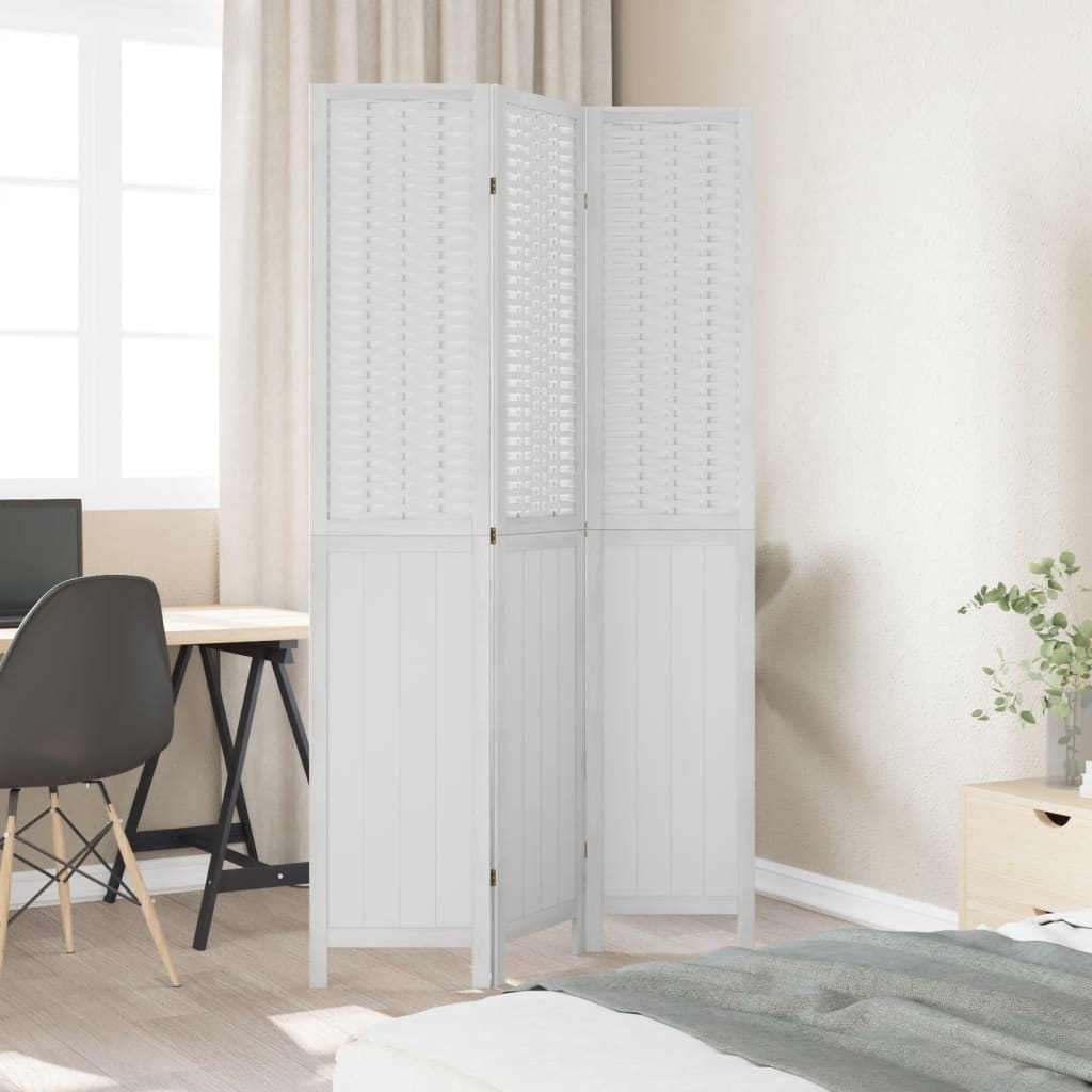 Room Divider 3 Panels White Solid Wood Paulownia