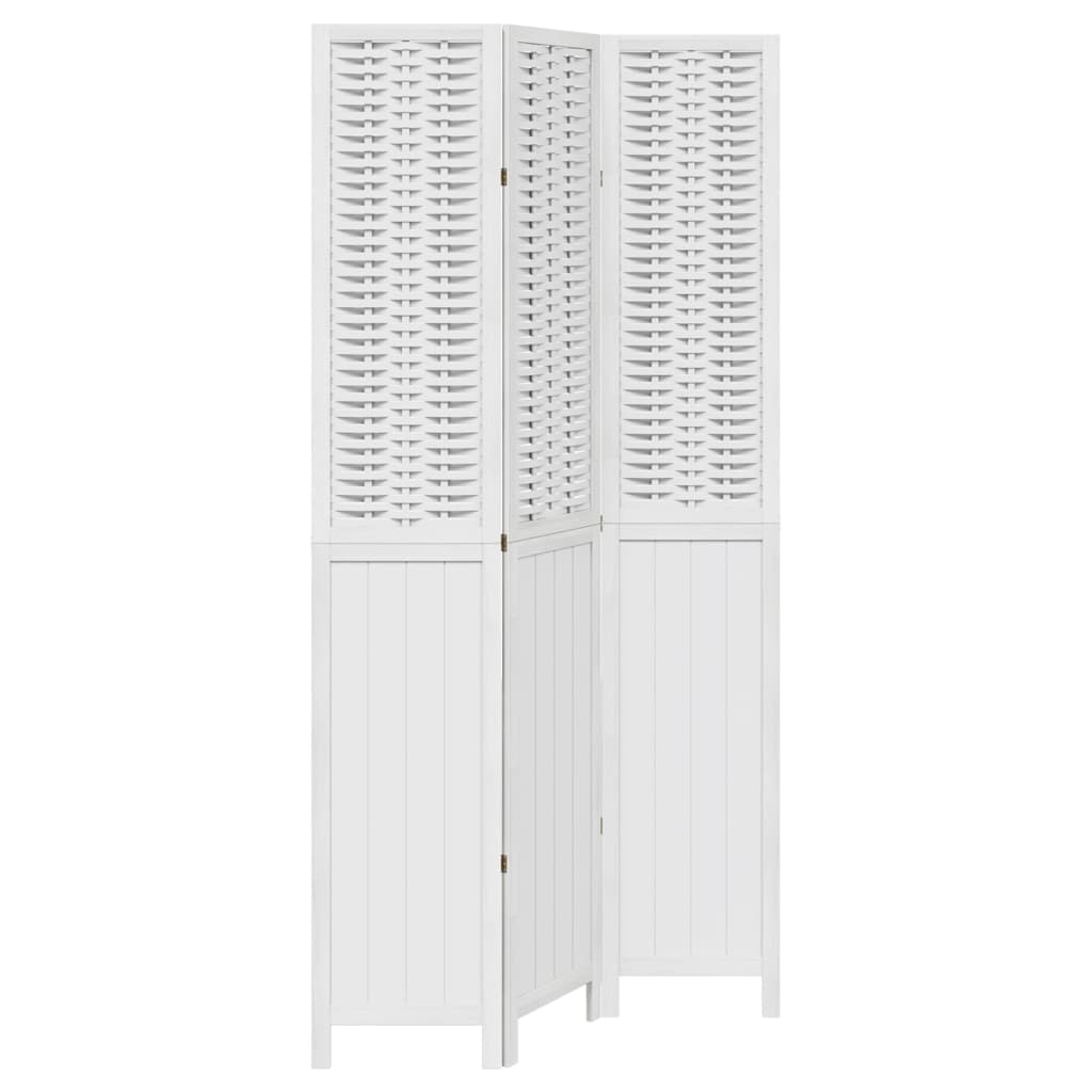 Room Divider 3 Panels White Solid Wood Paulownia