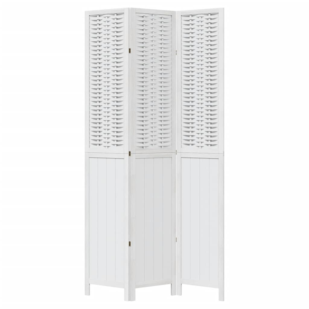 Room Divider 3 Panels White Solid Wood Paulownia