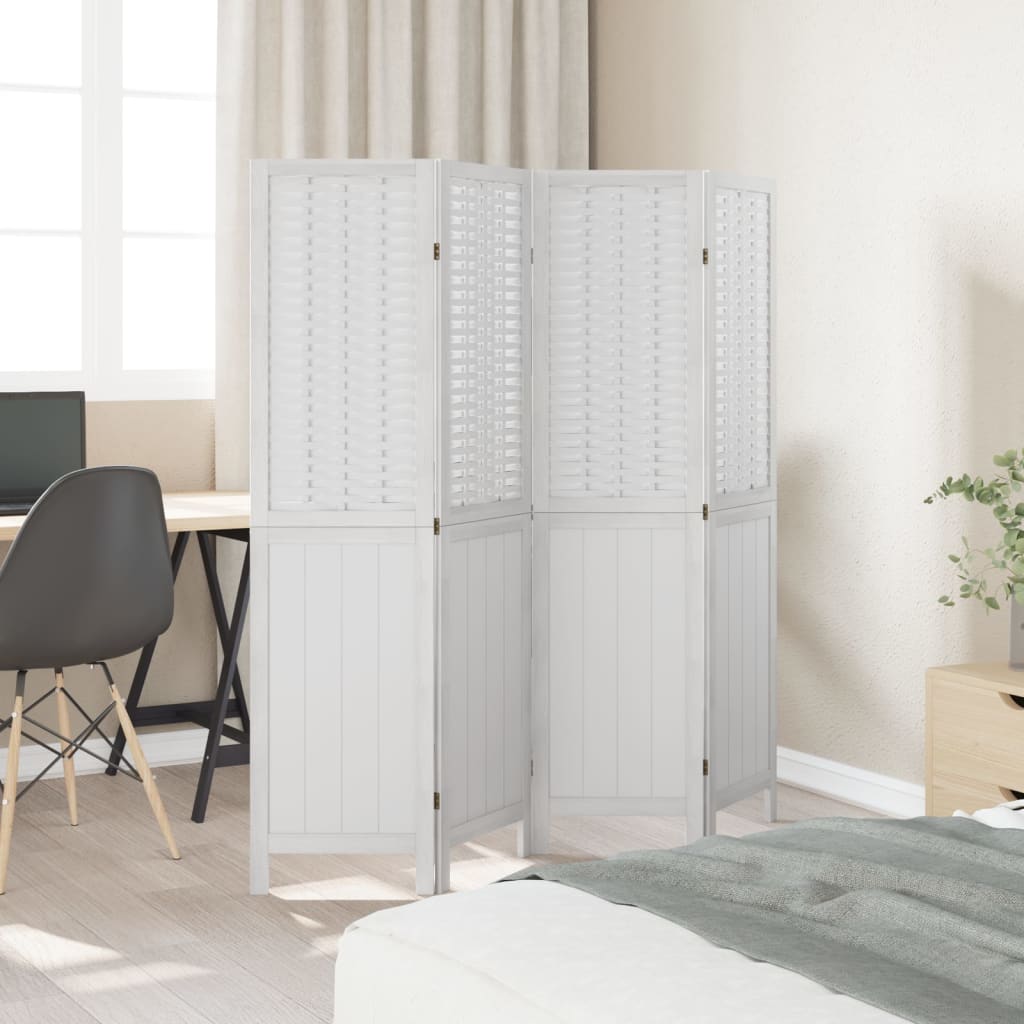 Room Divider 4 Panels White Solid Wood Paulownia