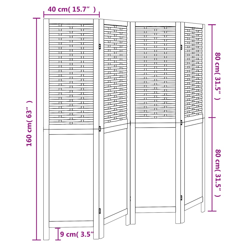 Room Divider 4 Panels White Solid Wood Paulownia
