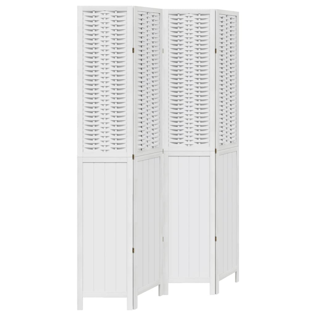 Room Divider 4 Panels White Solid Wood Paulownia
