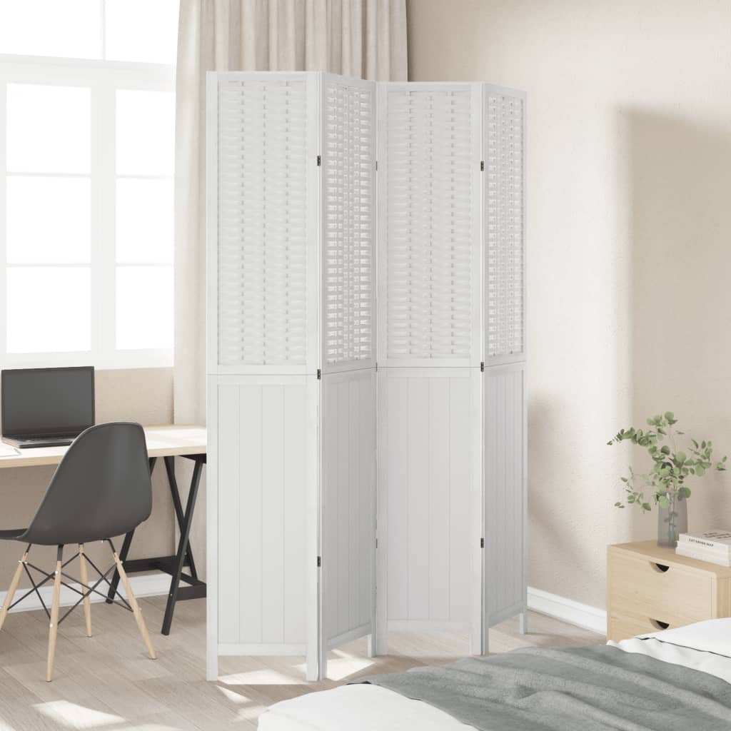 Room Divider 4 Panels White Solid Wood Paulownia