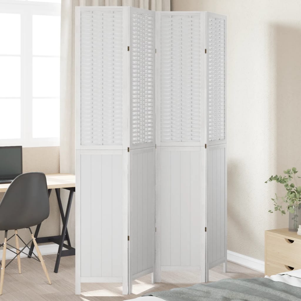 Room Divider 4 Panels White Solid Wood Paulownia